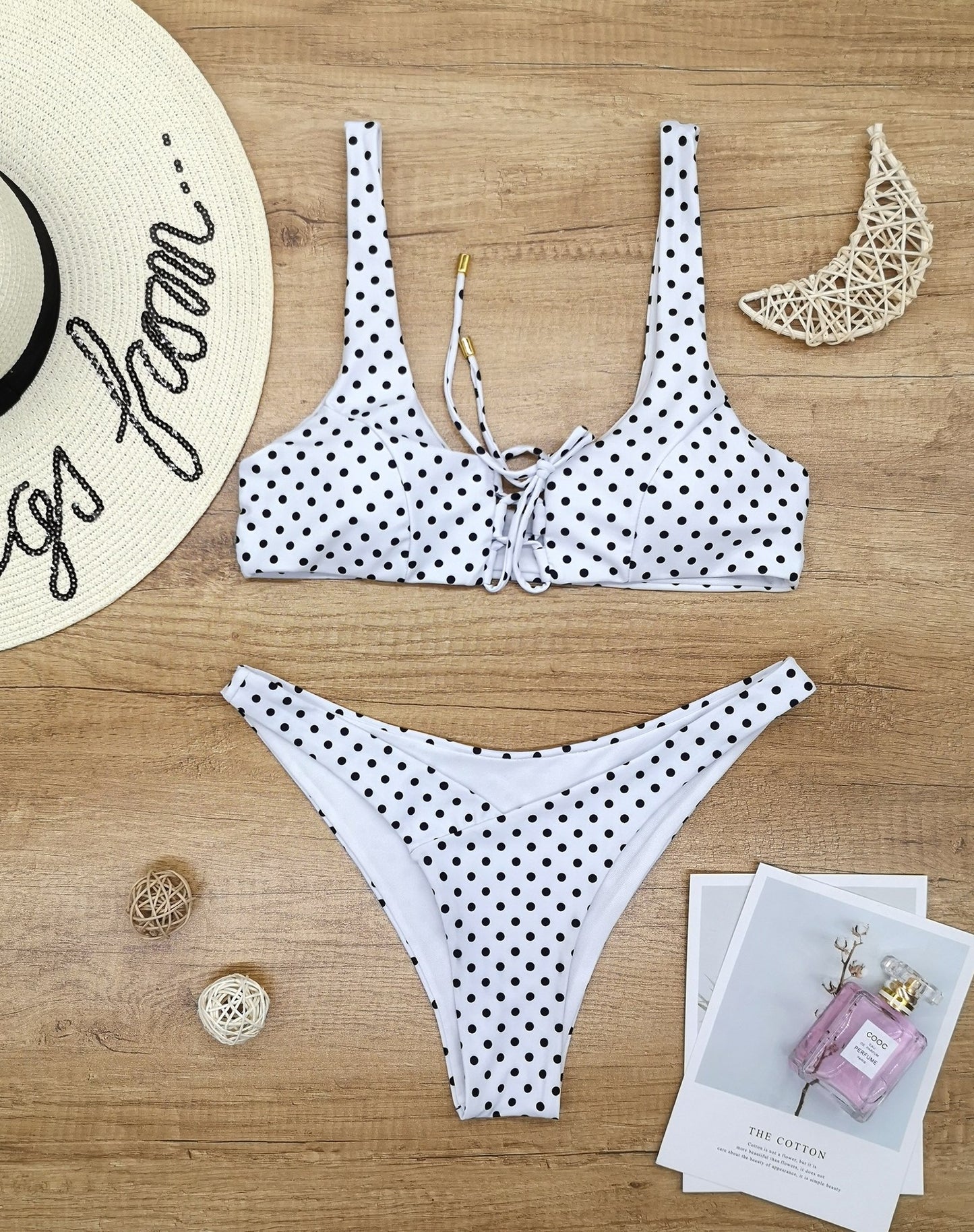 Ladies Split Polka Dot Print Swimsuit Swimwear