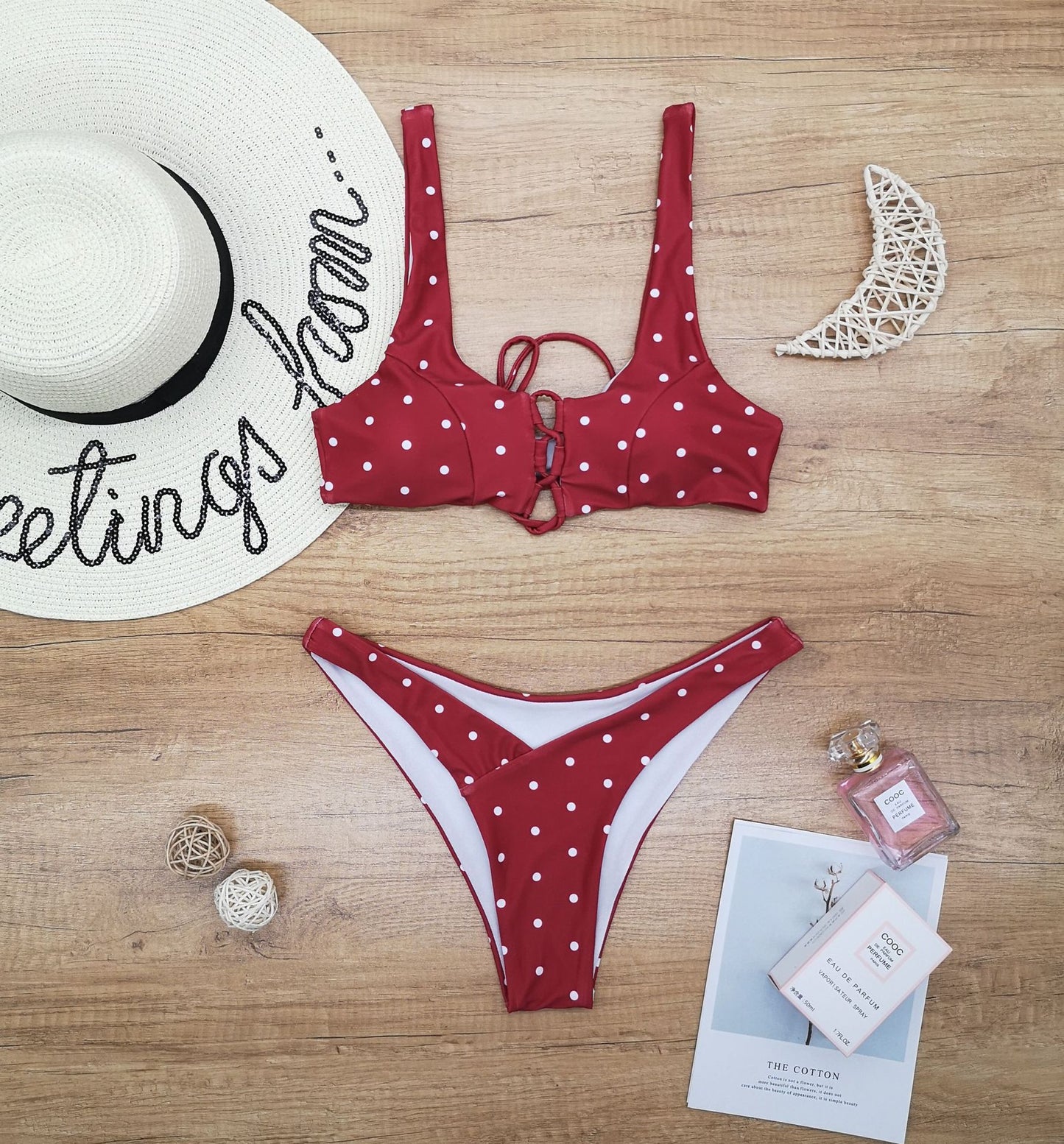 Ladies Split Polka Dot Print Swimsuit Swimwear