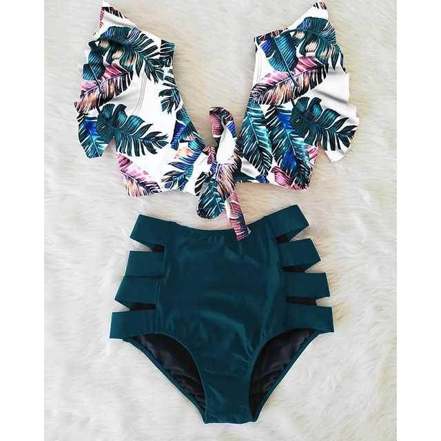 Cross-Border Ruffle Bikini High Waist Swimwear Women Swimsuit