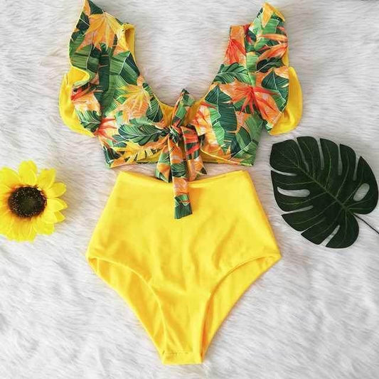 Cross-Border Ruffle Bikini High Waist Swimwear Women Swimsuit