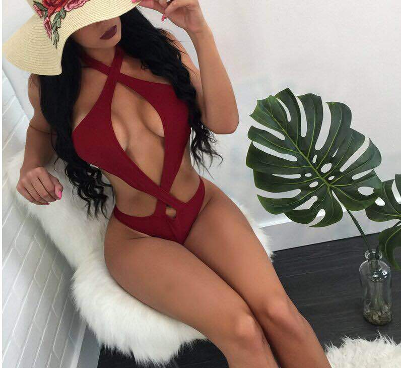 New Sexy Halter Cross Design Solid Color Bikini Swimwear Women