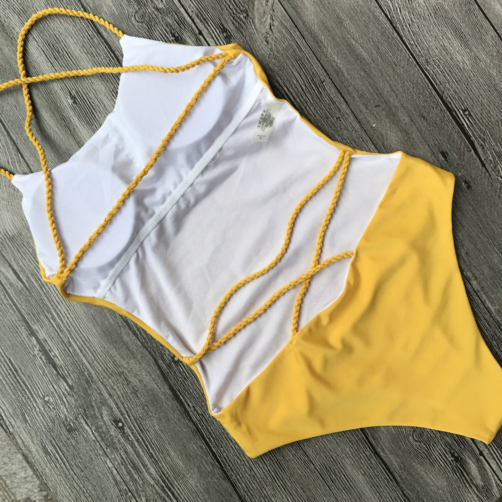 Backless Bikini Yellow Multi Rope Swimwear Brazilian One Piece Swimwear Swimsuits Women Summer