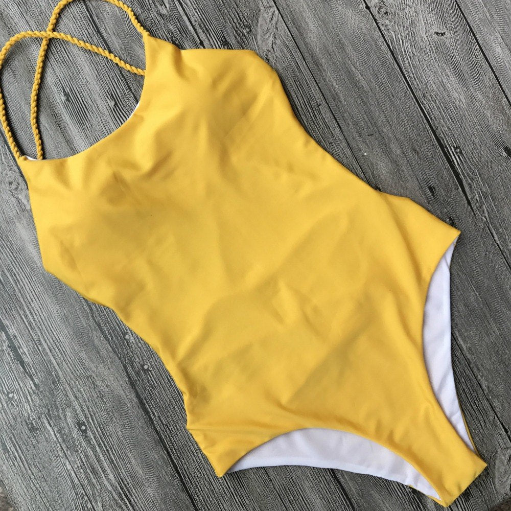 Backless Bikini Yellow Multi Rope Swimwear Brazilian One Piece Swimwear Swimsuits Women Summer