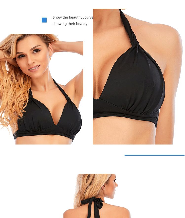 Bikini Unlined Top Strap Solid Color Wireless Swimsuit Swimwear Women