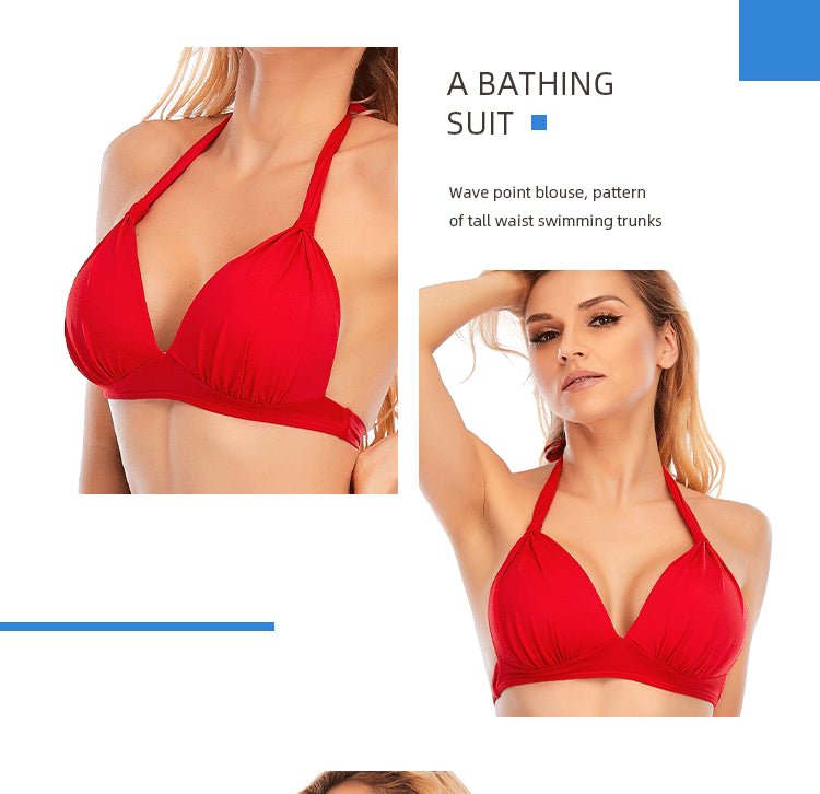 Bikini Unlined Top Strap Solid Color Wireless Swimsuit Swimwear Women