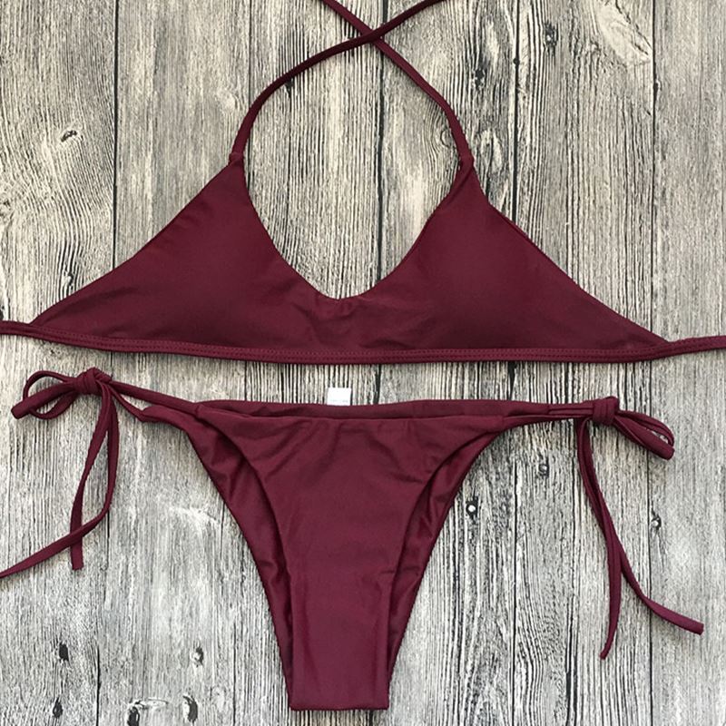 Ladies Swimwear Bikini Solid Color Bikini Set