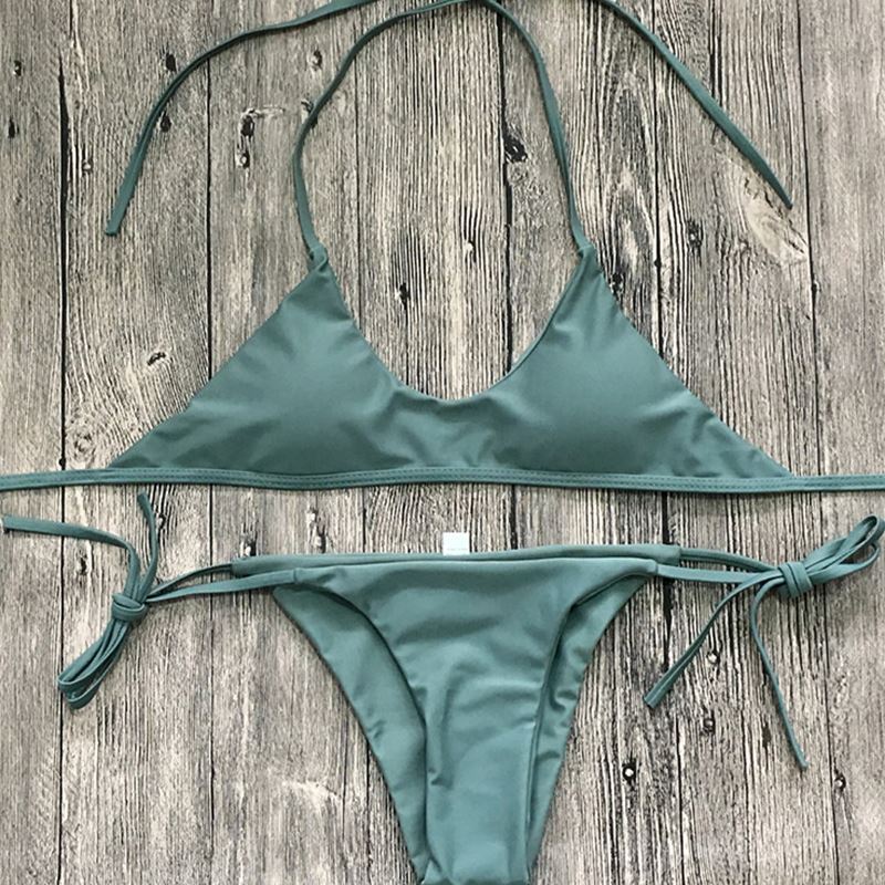 Ladies Swimwear Bikini Solid Color Bikini Set